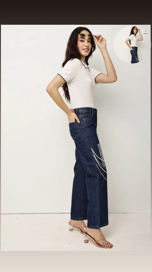 Rhinestone Embedded Statement Jeans