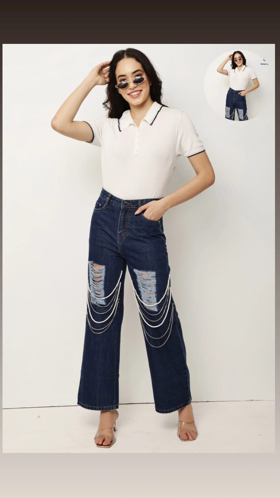 Rhinestone Embedded Statement Jeans