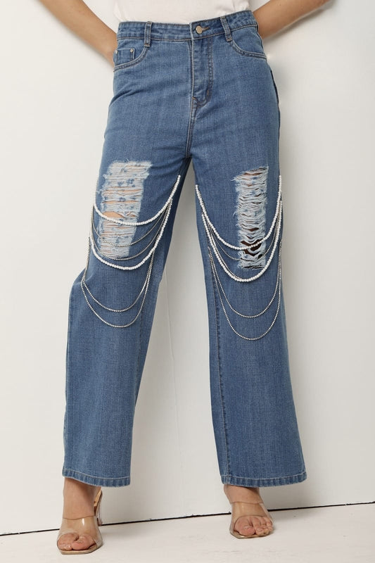 Rhinestone Embedded Statement Jeans