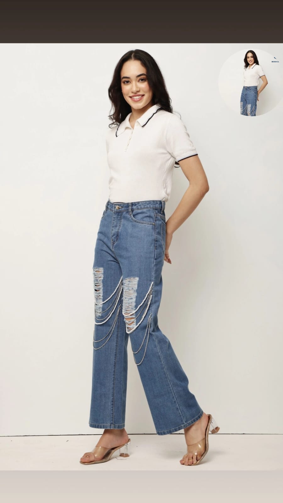 Rhinestone Embedded Statement Jeans