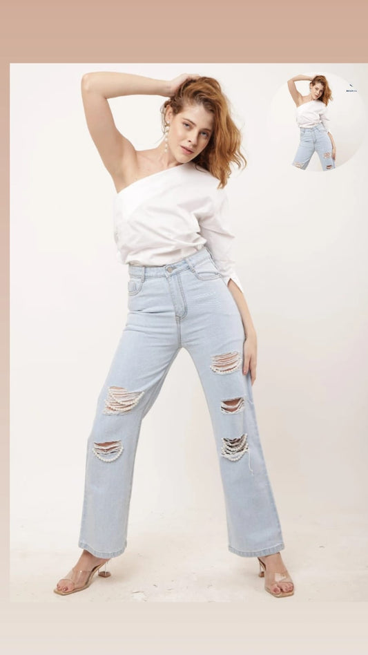Rhinestone Statement Embedded Denim Jeans